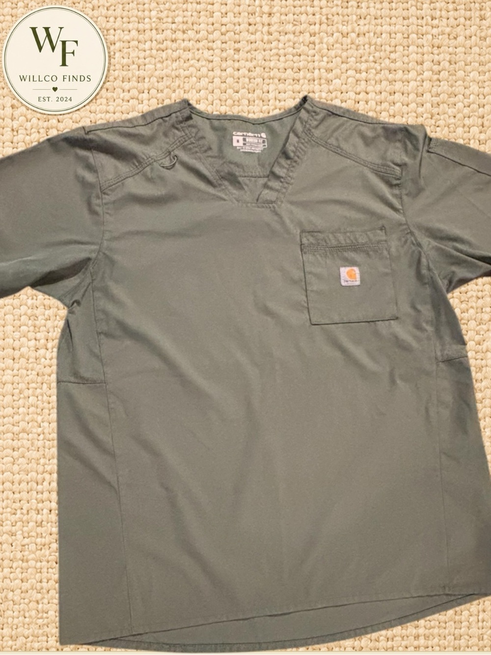 Carhartt Force Scrub Top Men’s M Modern Fit Gray Green V-Neck Stretch